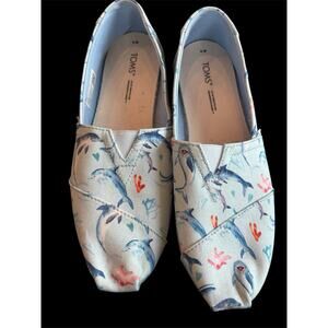 NWT TOMS Alpargata Cloudbound Delicate Dolphins Print Women Slip-On SZ-8 Blue